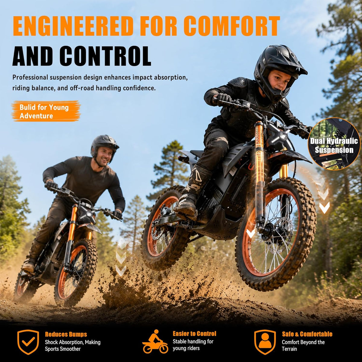 ET-3 Electric Dirt Bike, 72V 22.5Ah Removable Battery, 17