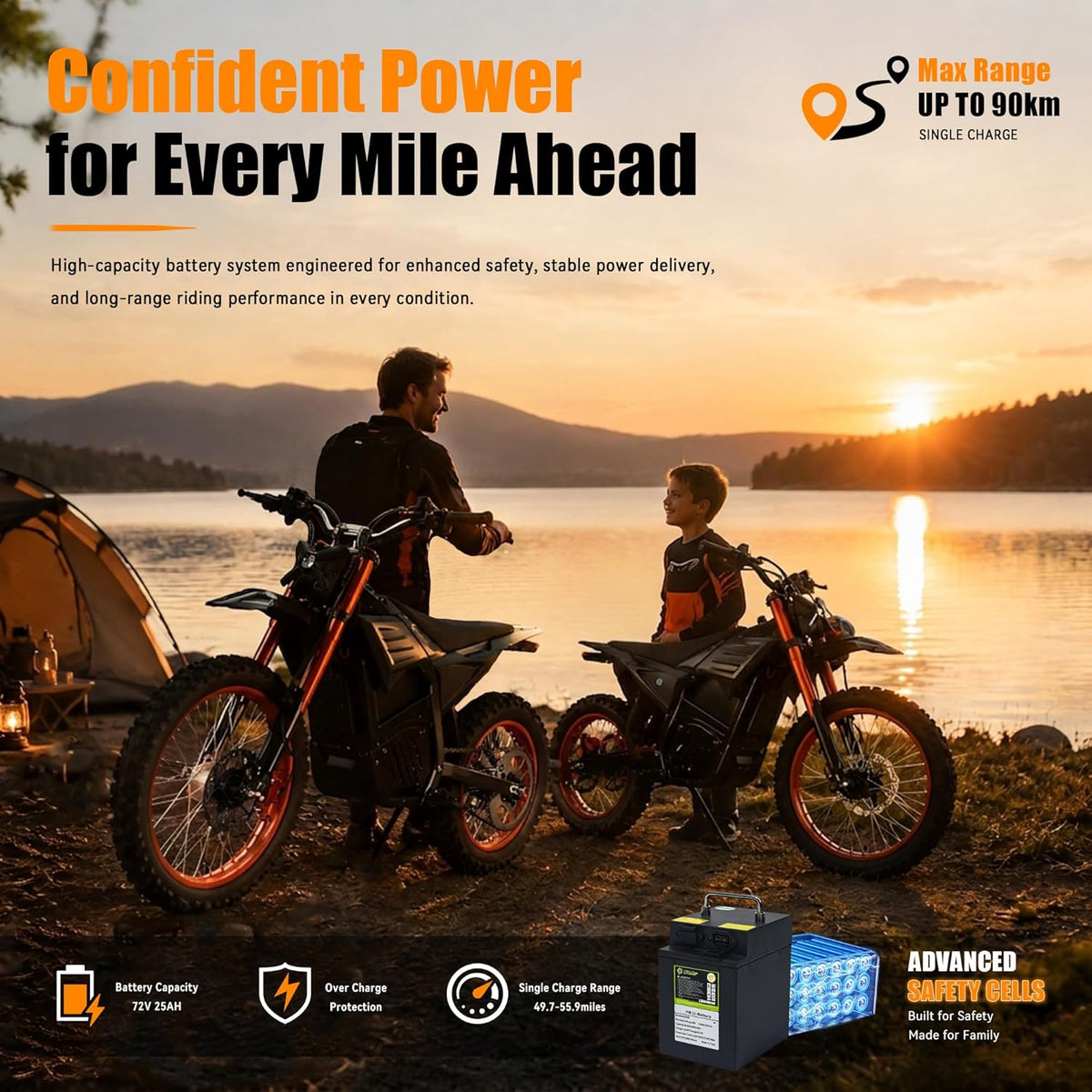 ET-3 Electric Dirt Bike, 72V 22.5Ah Removable Battery, 17