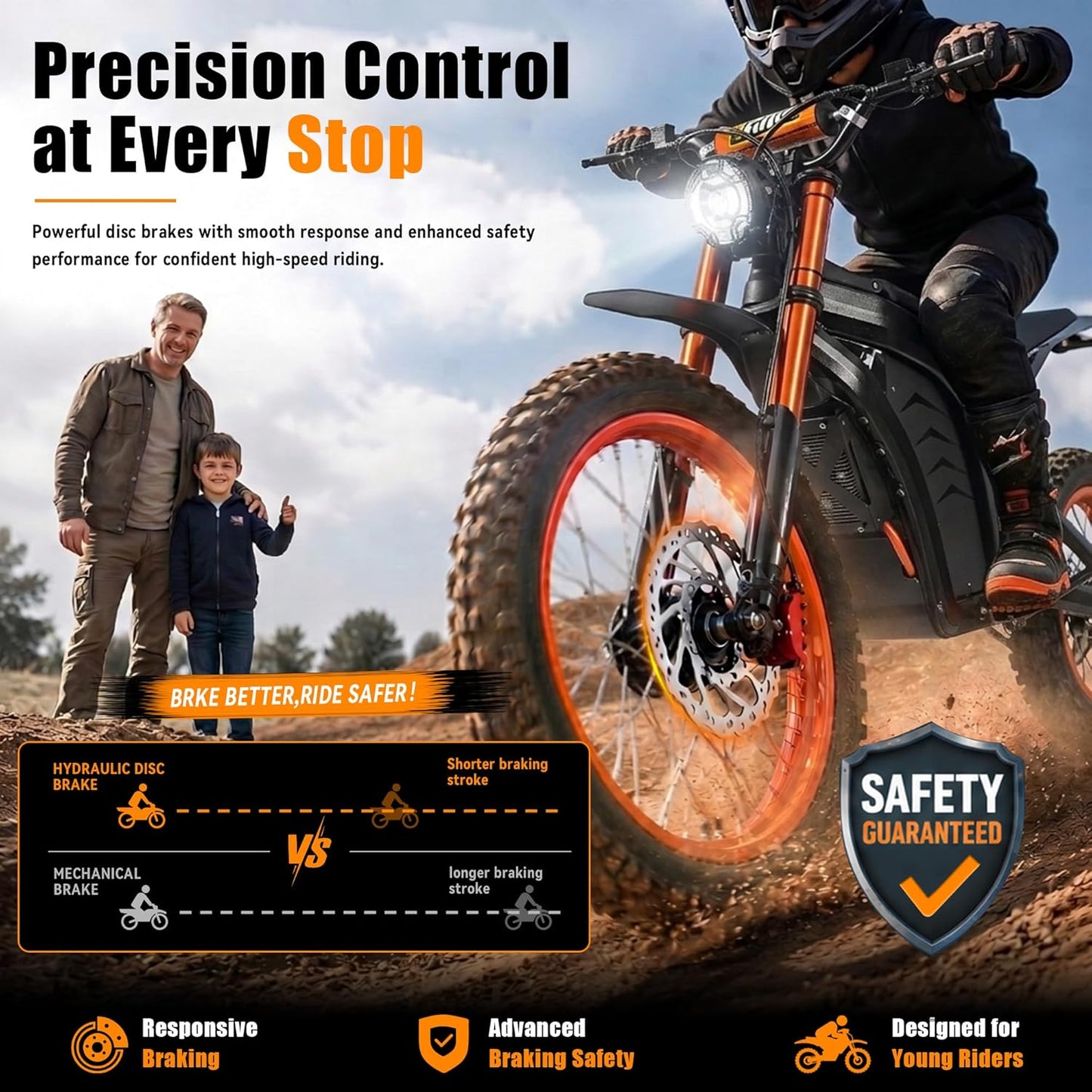 ELOTAC ET-1 Electric Dirt Bike for Teens Adults, 14"/12" Off-road Tires, Mid-Drive Motor 3500W Peak, 48V 21AH,37MPH, 330Lbs Max Load, Daul Disk Hydraulic Brakes